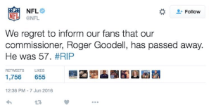 NFL Looking into Twitter Hack of Fake Post about Goodell